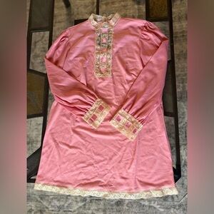 RARE VINTAGE VANITY FAIR Pink Lace Trim Babydoll Nightgown S